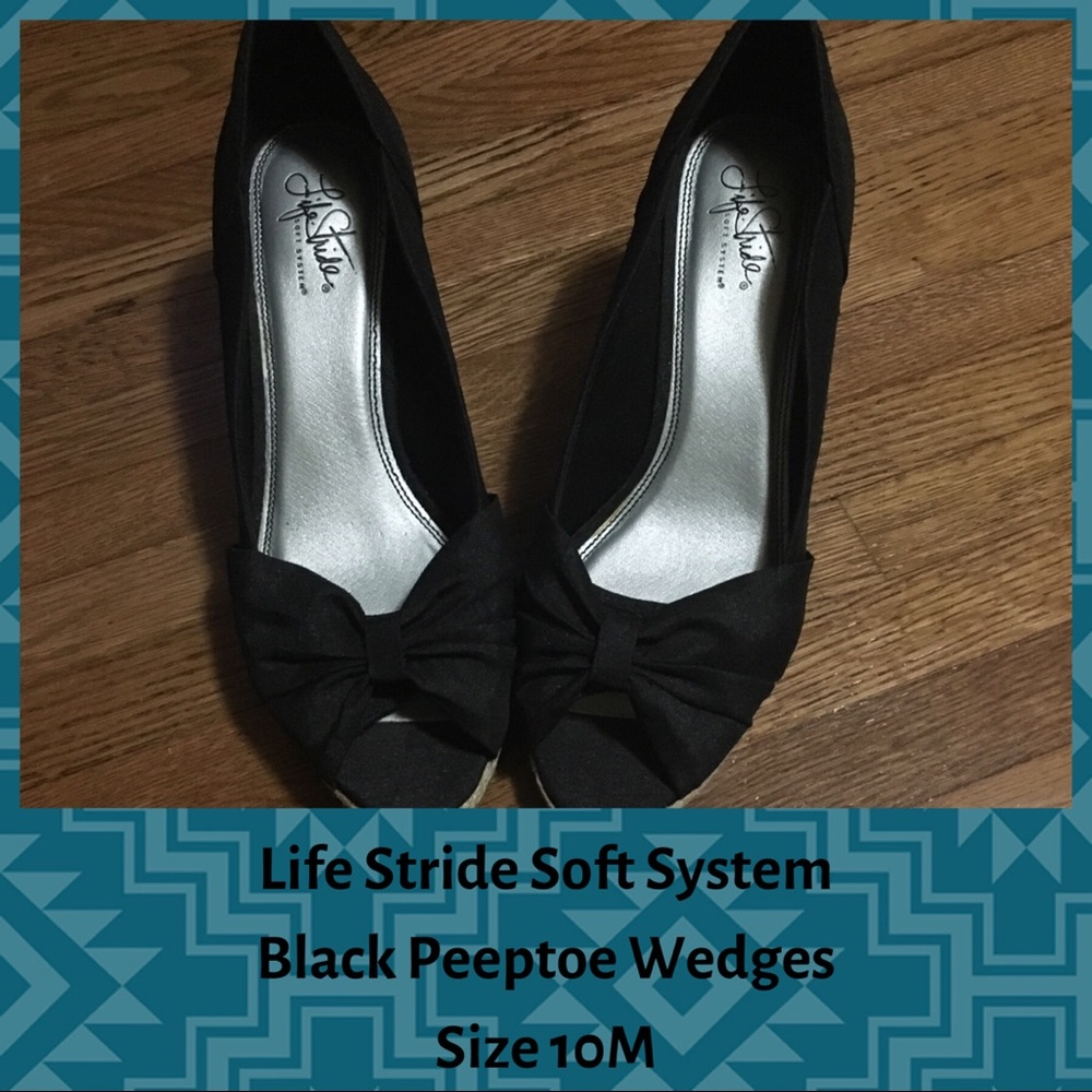Life Stride Black Peeptoe Wedges